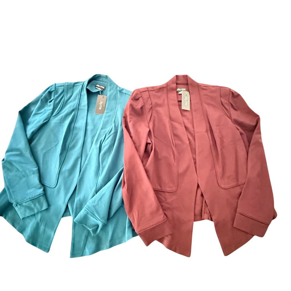 2 City Chic Piping Praise Jackets Women S/16 Teal Oxblood Open Front Blazer Plus